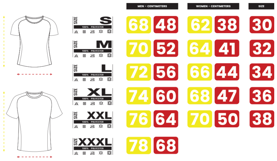 Tshirt Terrorist Sizing Chart for T-shirt sizes