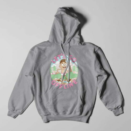 Let's Go Offline Parody Grey Melange Hoodie - flat