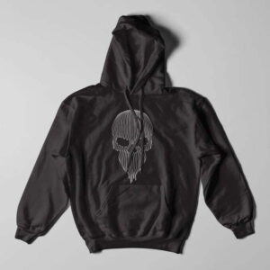 Striped Skull Illustrated Black Hoodie - flat