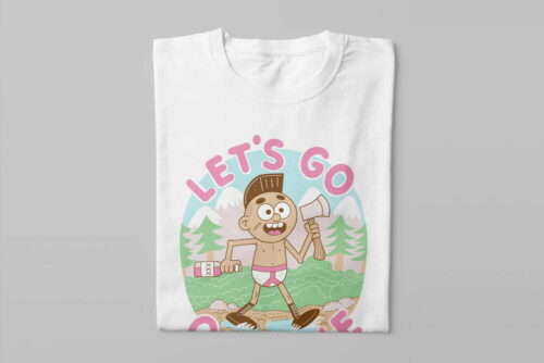 Let's Go Offline Illustrated Happy Chicken Fitness Cult Men's Tee - white - folded long