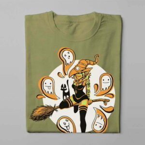 Funky Witch Fable Forge Illustrated Men's Tee - olive - folded long