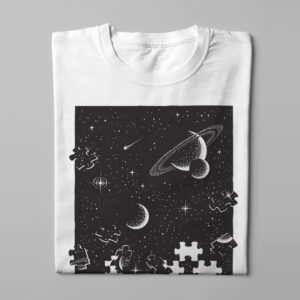 Space Puzzle Illustrated Men's T-shirt - white - folded long