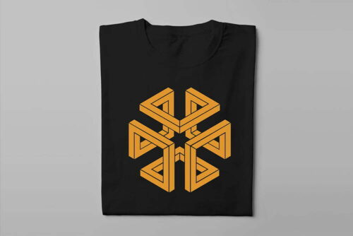 Cube Geometric Illustrated Jade Holing Men's Tee - black - folded long