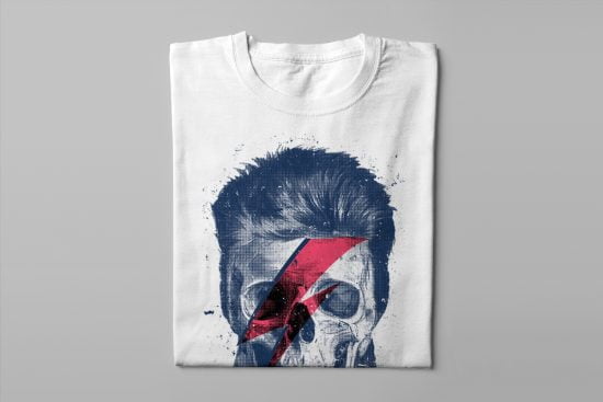 Bowie Skull Gamma-Ray Graphic Design Men's Tee - white - folded long