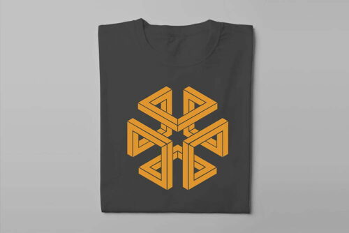 Cube Geometric Illustrated Jade Holing Men's Tee - charcoal - folded long