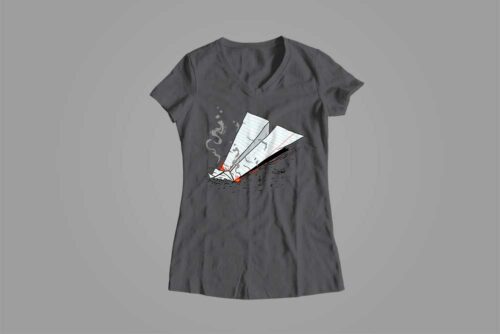 Paper Plane Crash Gamma-Ray Graphic Design Ladies' Tee - charcoal