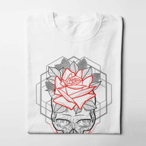 Skull Rose Munky Design Graphic Men's Tee - white - folded long