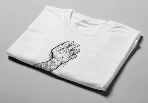 Tentacle Arm Munky Design Graphic Men's Tee - white - folded short