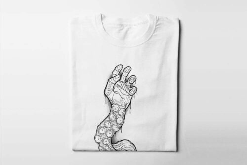 Tentacle Arm Munky Design Graphic Men's Tee - white - folded long