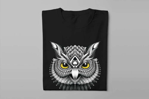 Owl Illustrated Graphic Design Jade Holing Men's Tee - black - folded long