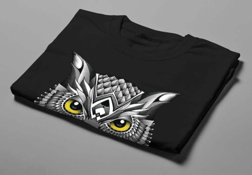 Owl Illustrated Graphic Design Jade Holing Men's Tee - black - folded short