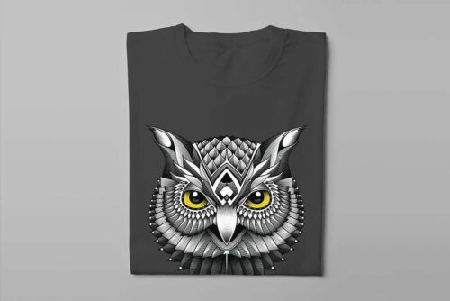 Owl Illustrated Graphic Design Jade Holing Men's Tee - charcoal - folded long