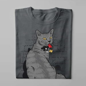 Cat and Mickey Mouse Gamma-Ray Graphic Design Men's Tee - charcoal - folded long