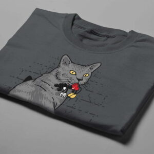 Cat and Mickey Mouse Gamma-Ray Graphic Design Men's Tee - charcoal - folded short