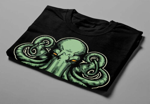 The Great One Cthulhu Piercing Blue Men's Graphic T-shirt - black - folded short