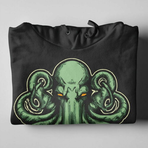 The Great One Cthulhu Piercing Blue Unisex Graphic Hoodie - black - folded