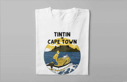 TinTin in Cape Town Illustrated Lennieville Men's Tee - white - folded long