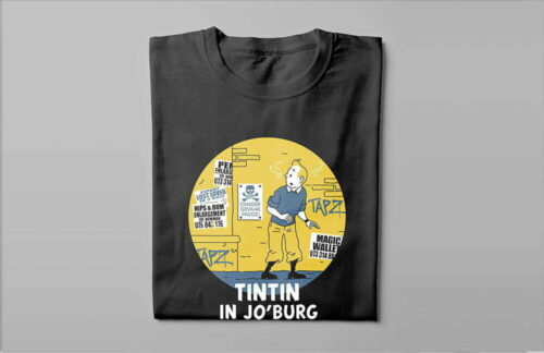 TinTin in Joburg Illustrated Lennieville Men's Tee - black - folded long