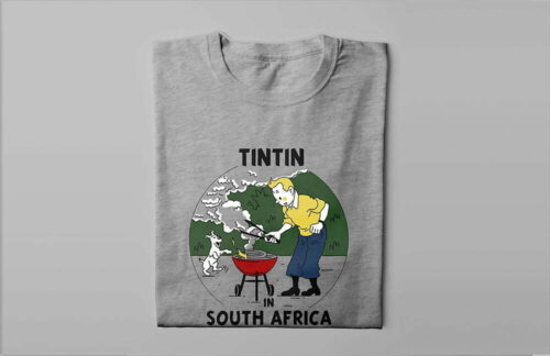 TinTin in South Africa Illustrated Lennieville Men's Tee - grey melange - folded long