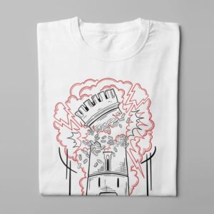 Exploding Castle Munky Design Graphic Men's Tee - white - folded long