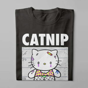 Hello Kitty Catnip Parody Illustrated Happy Chicken Fitness Cult Men's Tee - black - folded long