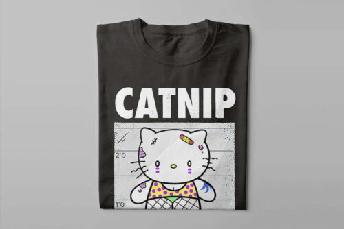 Hello Kitty Catnip Parody Illustrated Happy Chicken Fitness Cult Men's Tee - black - folded long