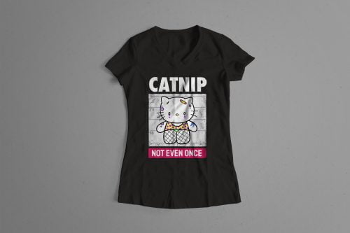 Hello Kitty Catnip Parody Illustrated Happy Chicken Fitness Cult Ladies' Tee - black