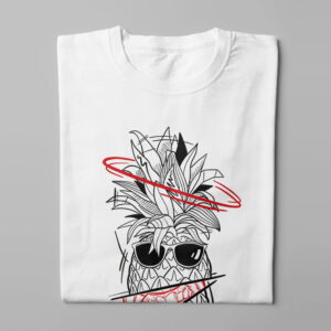 Pineapple Head Munky Design Graphic Men's Tee - white - folded long