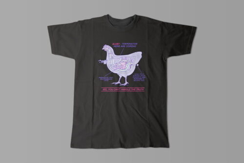 Terminator Hens Funny Illustrated Happy Chicken Fitness Cult Men's Tee - black