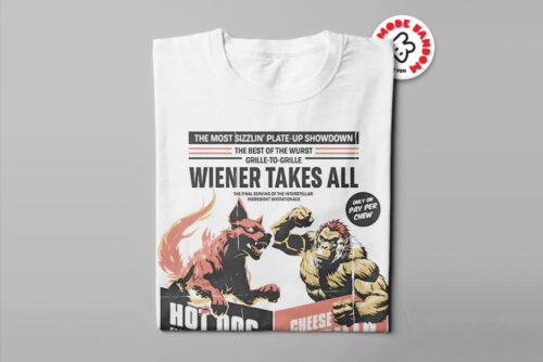 Hot Dog vs Cheese Gorilla Parody Fight Night Mode:Random Men's Tee - white - folded long