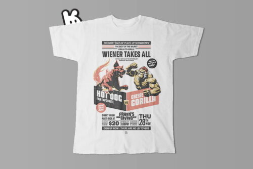 Hot Dog vs Cheese Gorilla Parody Fight Night Mode:Random Men's Tee - white