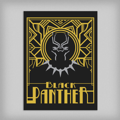 Black Panther Art Deco Fan Art Piercing Blue Graphic Design Poster Wall Art - no border - straight