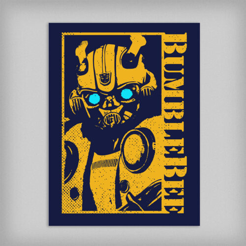 Bumblebee Transformers Fan Art Piercing Blue Graphic Design Poster Wall Art - no border - straight