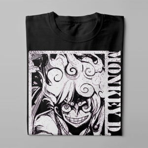 Monkey D. Luffy One Piece Piercing Blue Men's Graphic T-shirt - black - folded long