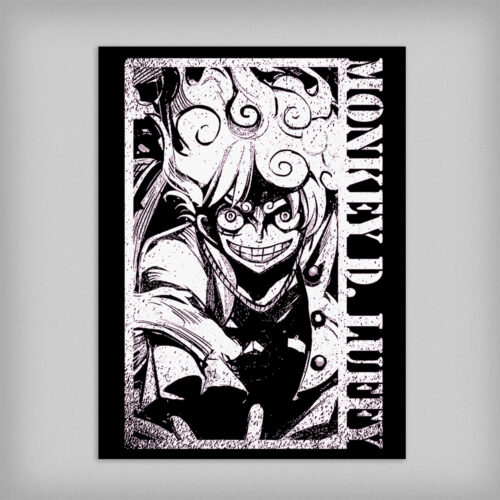 Monkey D. Luffy One Piece Fan Art Dark Piercing Blue Graphic Design Poster Wall Art - no border - straight