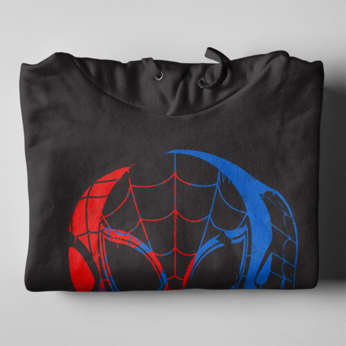 Spider-Verse Trio Piercing Blue Unisex Graphic Hoodie - black - folded