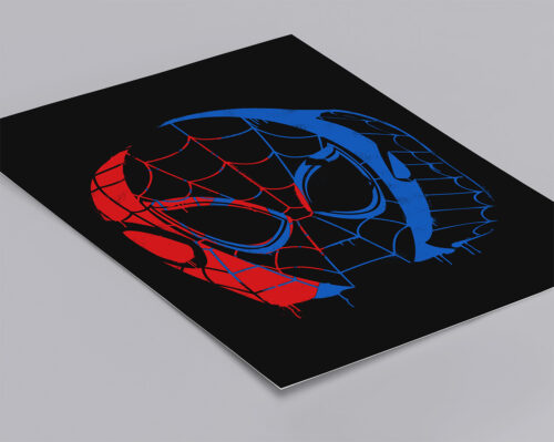 Spider-Verse Trio Marvel Fan Art Piercing Blue Graphic Design Poster Wall Art - no border - angled