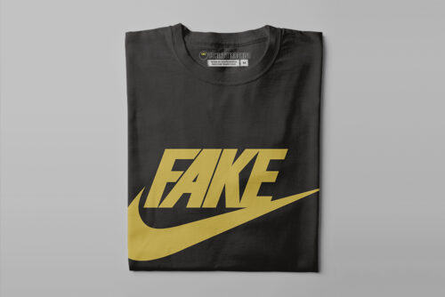 Fake Nike Brand Satire Men's Tshirt Terrorist Tee - black and gold - folded straight