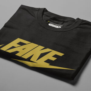 Fake Nike Brand Satire Men's Tshirt Terrorist Tee - black and gold - folded angled