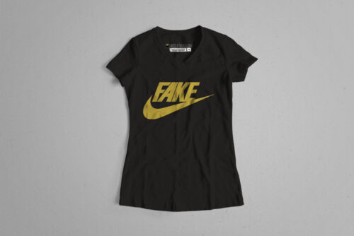 Fake Nike Brand Satire Ladies' Tshirt Terrorist Tee - black and gold