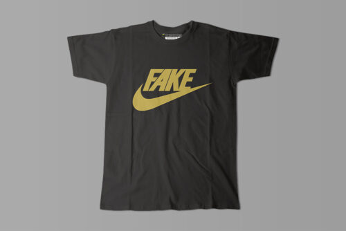 Fake Nike Brand Satire Men's Tshirt Terrorist Tee - black and gold