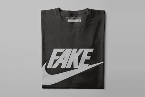 Fake Nike Brand Satire Men's Tshirt Terrorist Tee - black and silver - folded straight