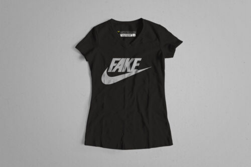 Fake Nike Brand Satire Ladies' Tshirt Terrorist Tee - black and silver