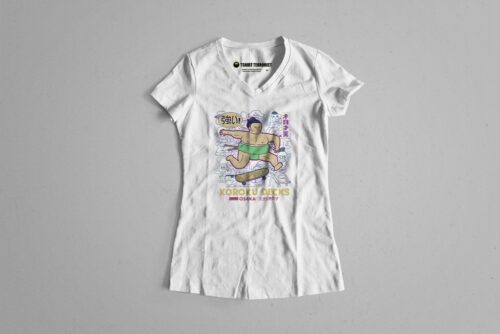 Japanese Sumo Skater Parody Happy Chicken Fitness Cult Ladies' Tee - white