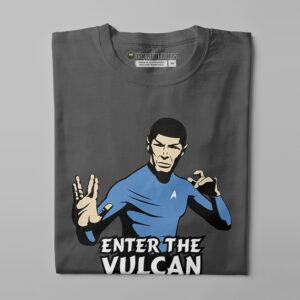 Enter The Vulcan Spock Star Trek Parody Men's Tshirt Terrorist Tee - charcoal - folded straight