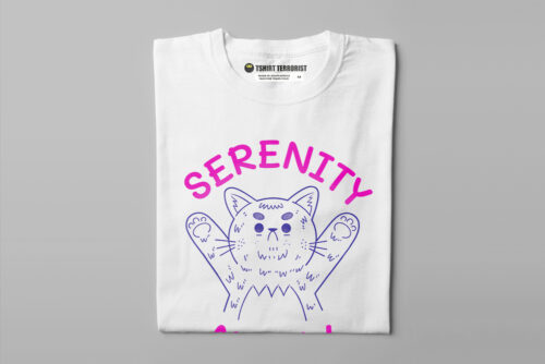 Serenity Meow Happy Chicken Fitness Cult Men's Cat Tee - white - folded straight