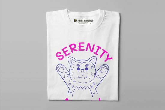 Serenity Meow Happy Chicken Fitness Cult Men's Cat Tee - white - folded straight