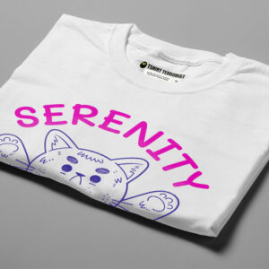 Serenity Meow Happy Chicken Fitness Cult Men's Cat Tee - white - folded angled