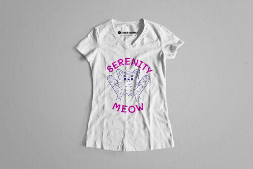 Serenity Meow Happy Chicken Fitness Cult Ladies' Cat Tee - white