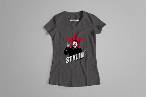 Stylin' Joseph Stalin Communist Parody Ladies' Tshirt Terrorist Tee - charcoal